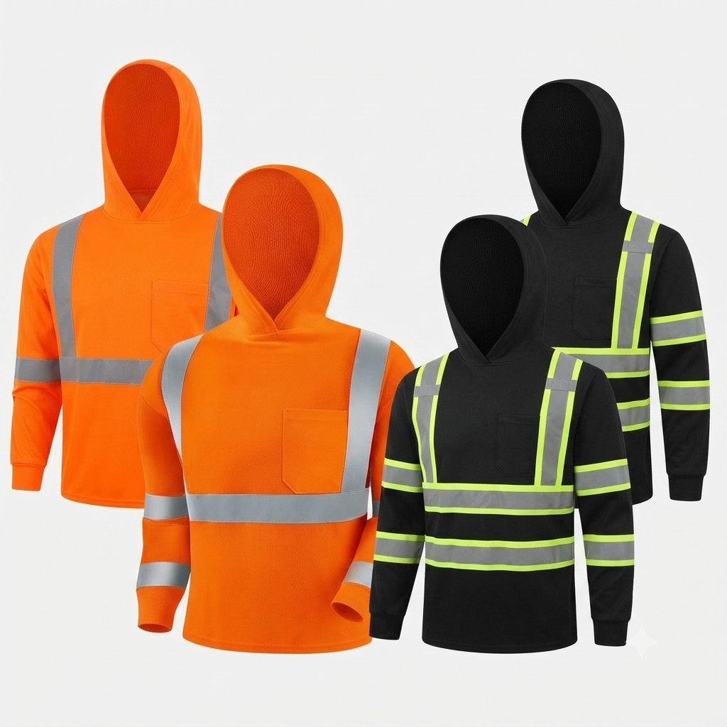 4 pack Hiv long sleeve Safety shirt hooded with reflective tape dry fit
