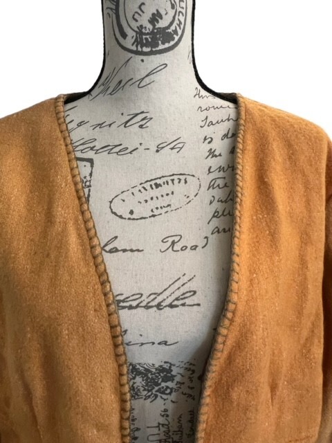 April Cornell Vintage Wool Boho Jacket Velvet Ruffles Sleeves Size Medium Tan