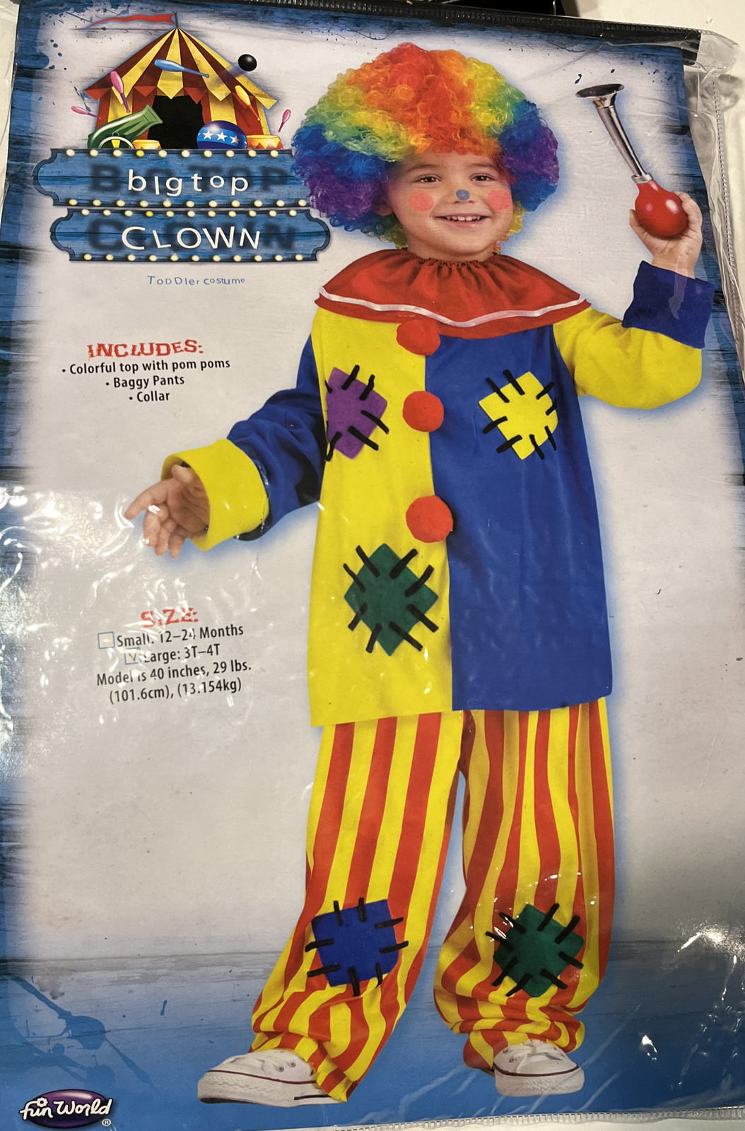 Toddler Clown Costume, Complete, Size 3T-4T. Bonus Wig, B4D7