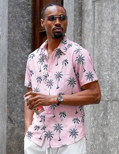 Coofandy Mens Hawaiian Shirt Short Sleeve Button Down Shirts Tropical Floral