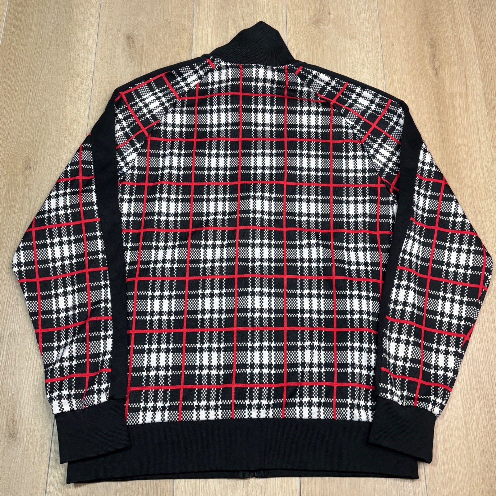 Puma T7 Track 68 Mens Large Plaid Funnel Neck Full Zip Track Jacket Black Red