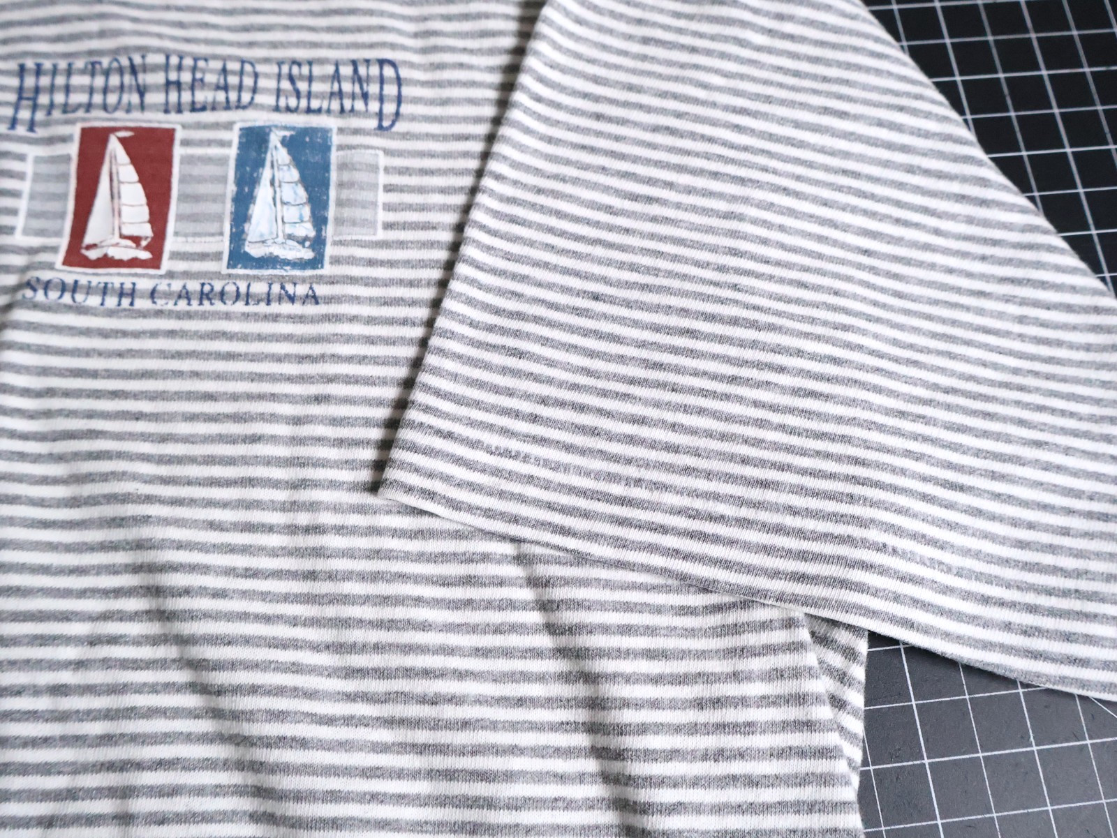 90s Ringer T-Shirt Men’s XL Gray Striped Single Stitch Hilton Head Island Surf
