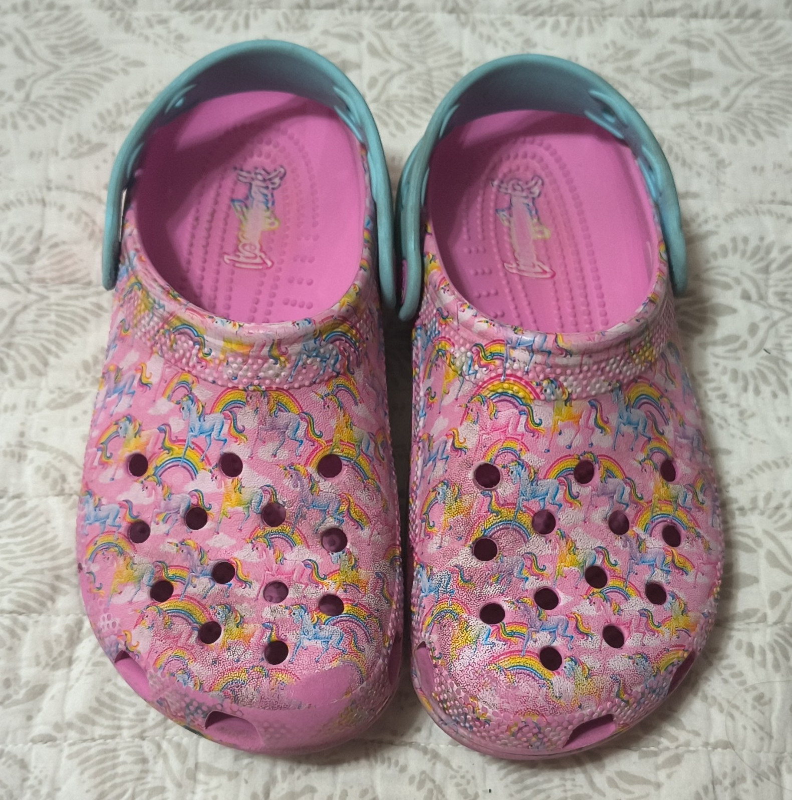 Lisa Frank Rainbow Unicorn Classic Crocs with a vibrant pink and blue scheme