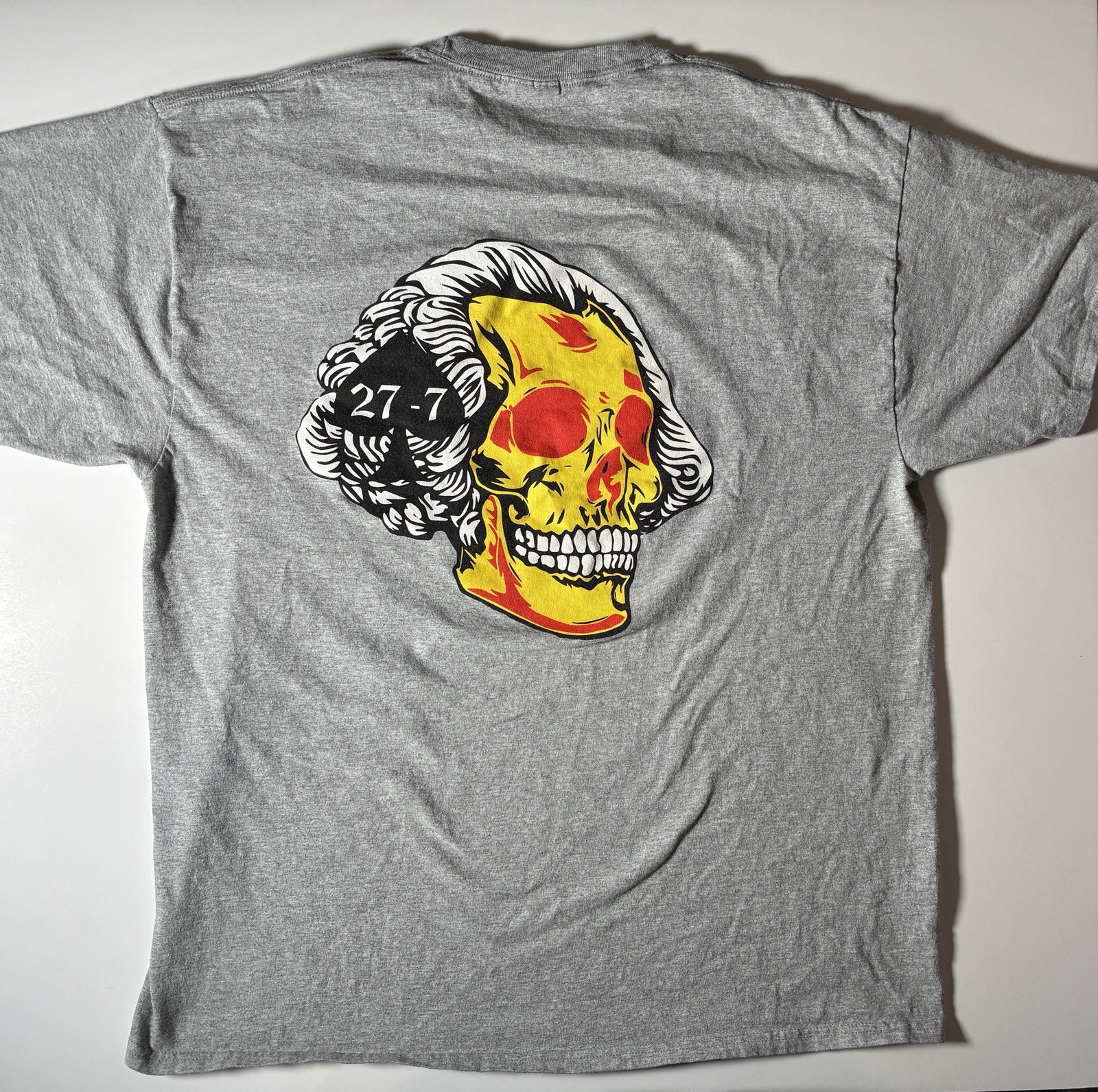 “27-7” Skull Tattoo Flash Graphic Tee Heather Gray XL Port & Company DoubleSided