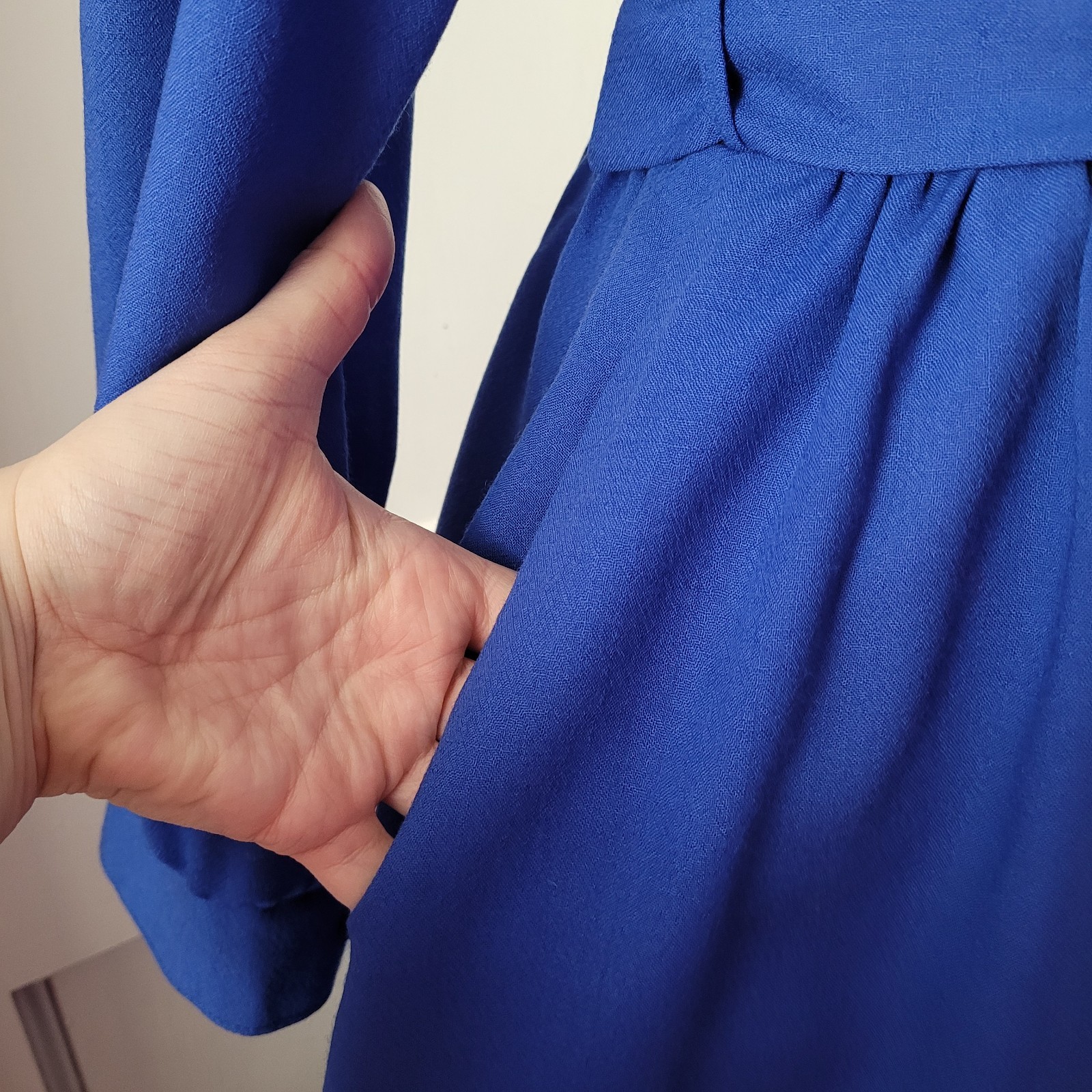 Marion Donaldson Vintage Deep Blue Wool Midi Dress Belted Pockets 10 12 Uk