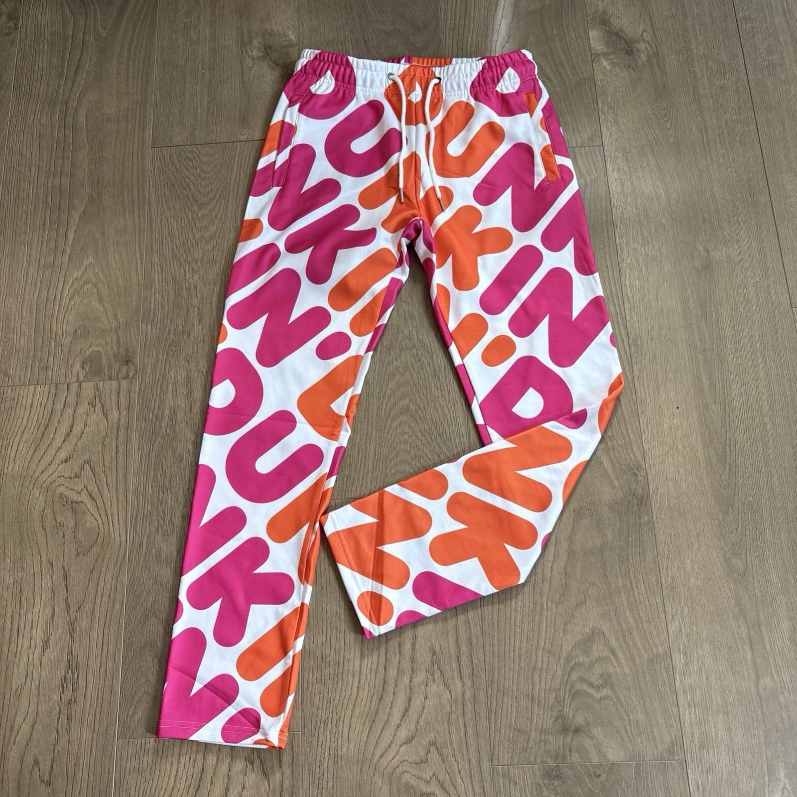 Dunkin Donuts Logo Pajama Lounge Pants Pink Orange Drawstring Y2K Unisex