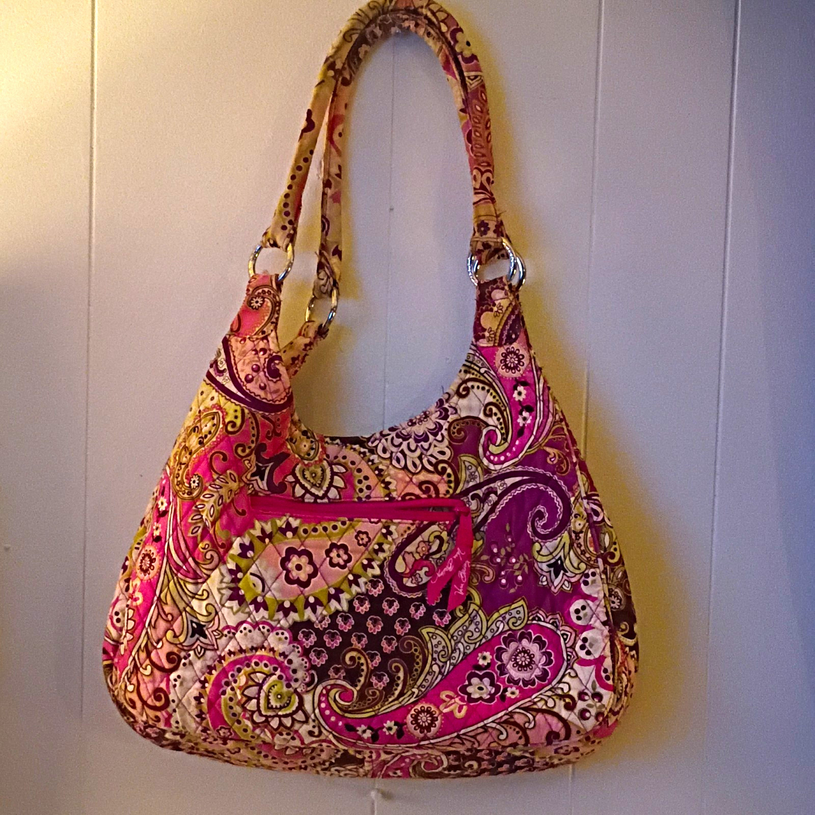 Vera Bradley Paisley Quilted Shoulder Bag, Zip Closure, Lined, Charm, Silver