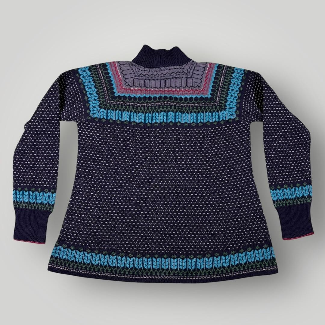 Eddie Bauer Sweater Tunic Womens Large Blue Fair Isle 1/4 Zip Mock Neck Knit
