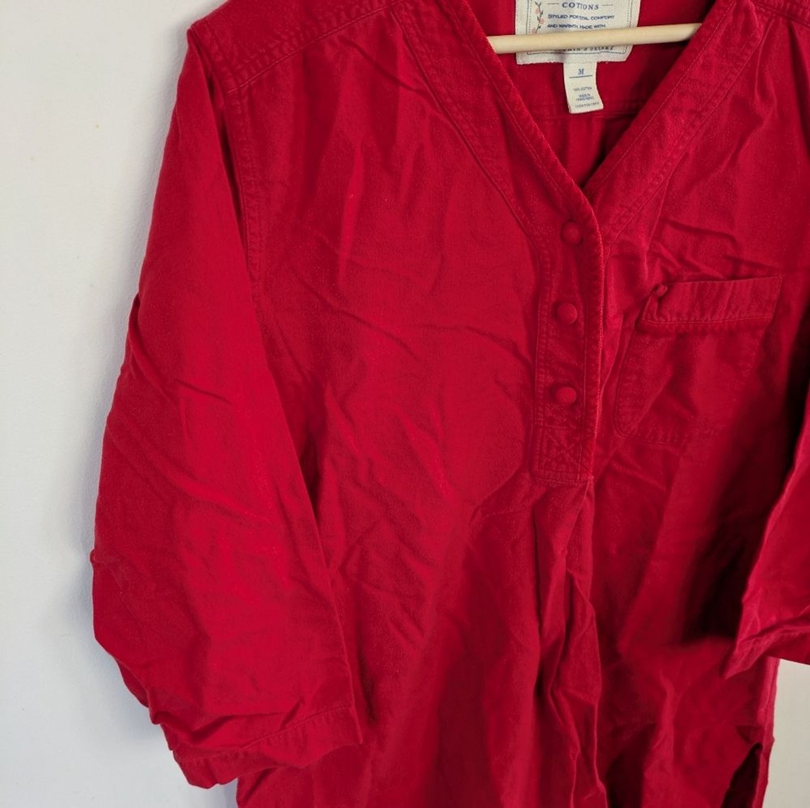 Vintage Victorias Secret Authentic Country Cottons Flannel Red Button-Up Nightie