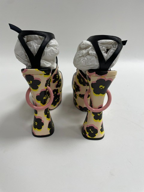 Lanvin Paris Black Floral Platform Sandal Heels Ankle Strap EU37 US 7 MSRP $2145