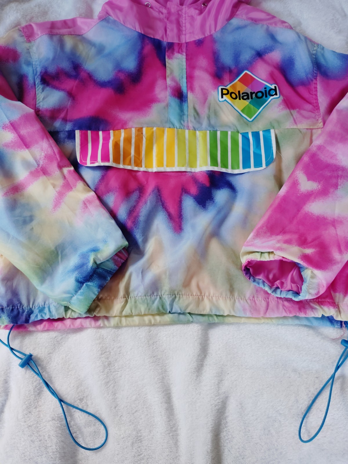 Womens Polaroid Windbreaker Pullover Jacket Tie Dye Retro Style L