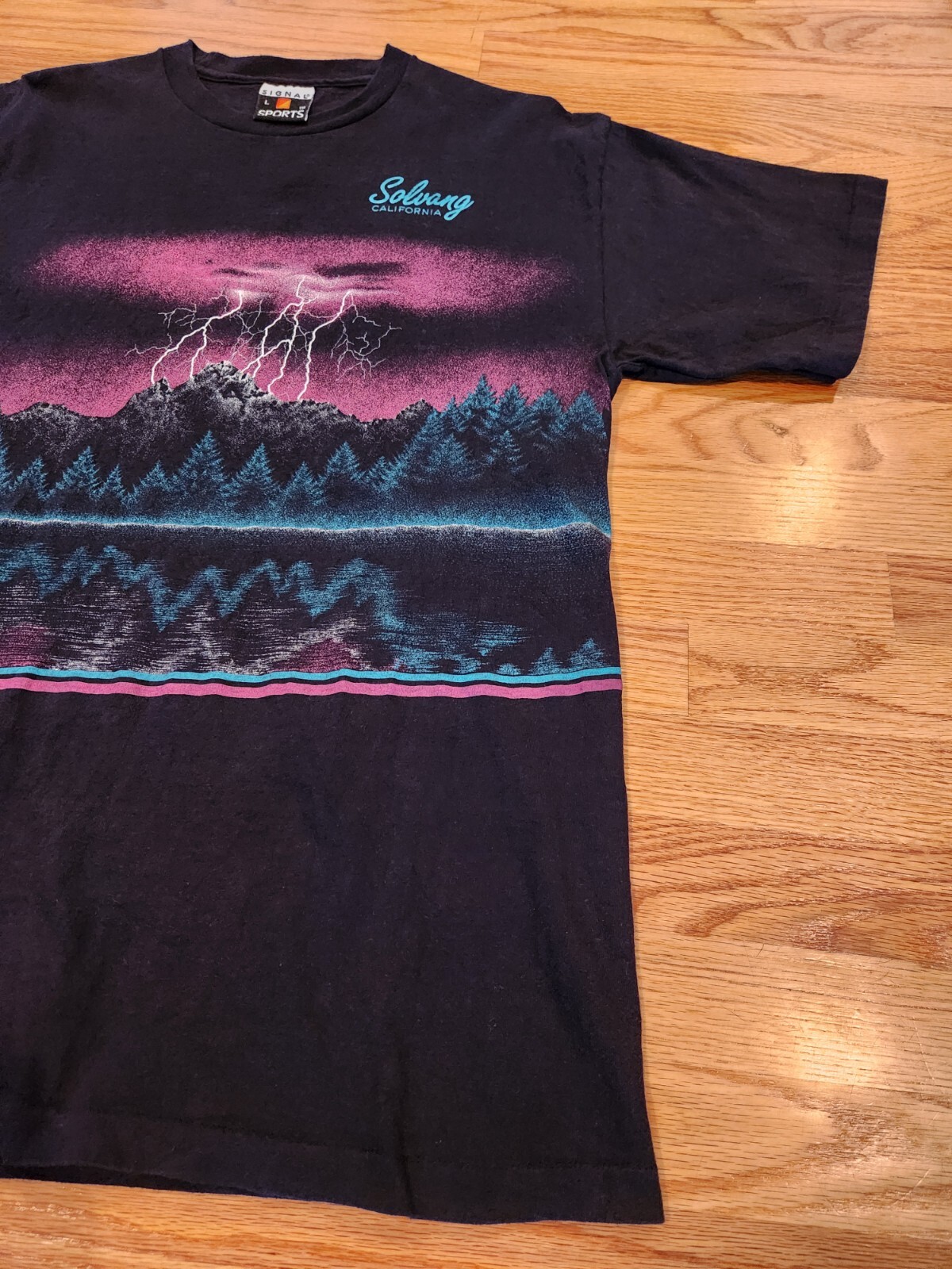 Lightning Thunder All Over Print Shirt L Used 1991 Signal Sports AOP 90s Solvang