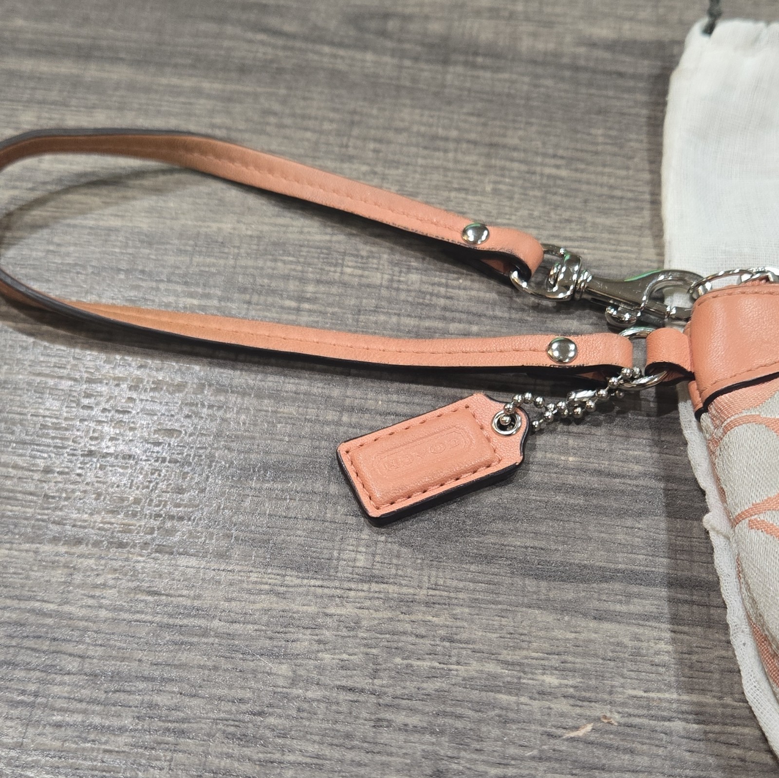 Coach Pink Beige Signature Logo Wristlet Wallet Zip Top Wrist Strap Women