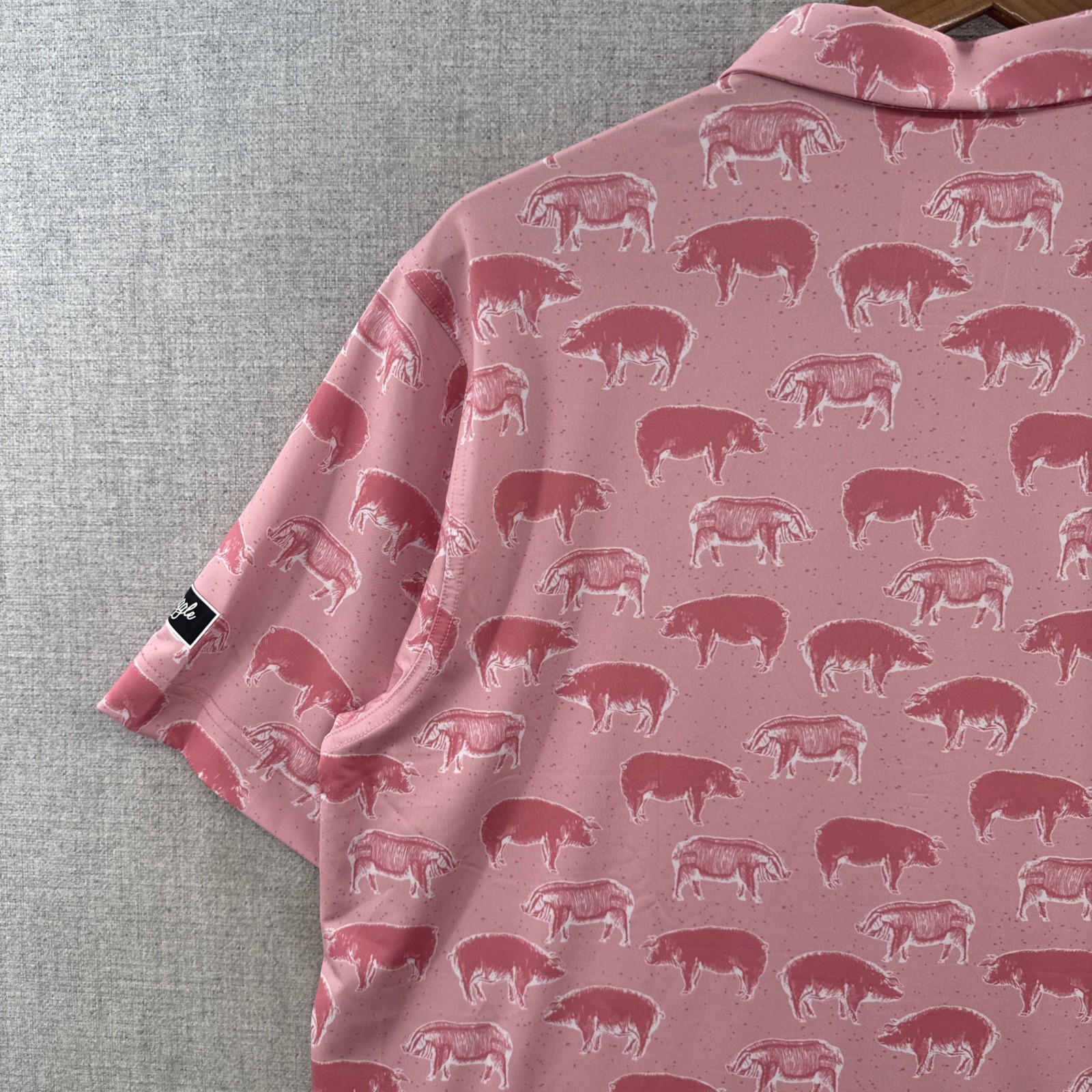 Waggle Polo Shirt Mens Large Pink Hog Heaven Pigs Golf Stretch Outdoor NWI