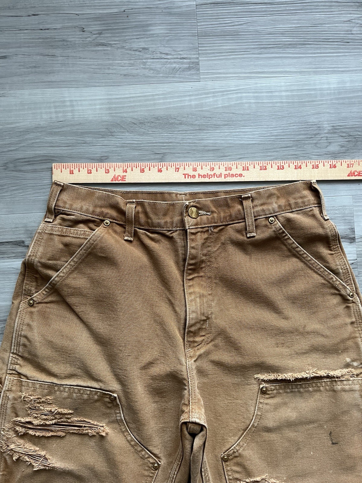 Vintage Carhartt B01 BRN Double Knee Pants 30×30 Made In USA -Distressed & Faded