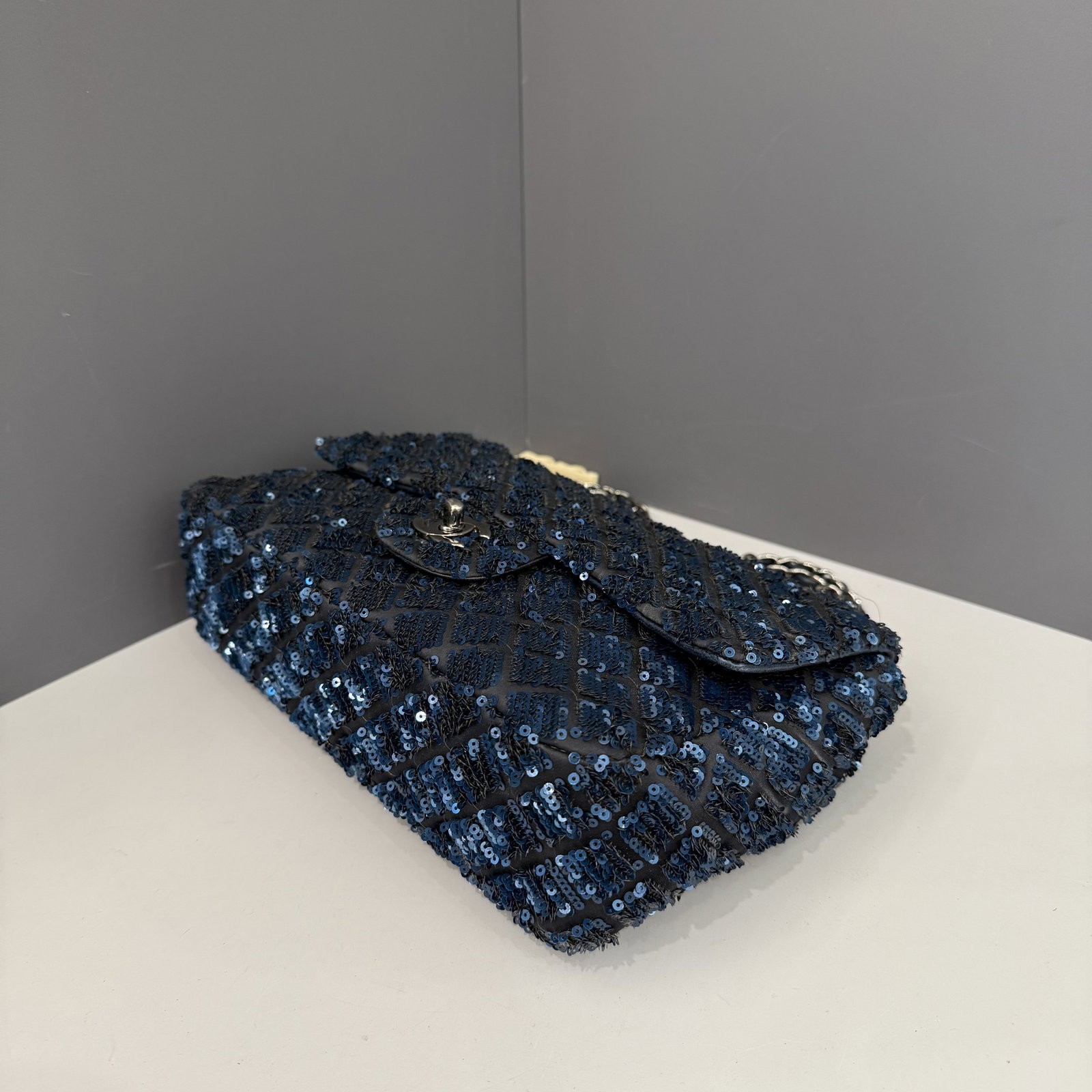 Chanel Medium Single Flap Blue Sequin Lambskin Satin (jx030926a7)