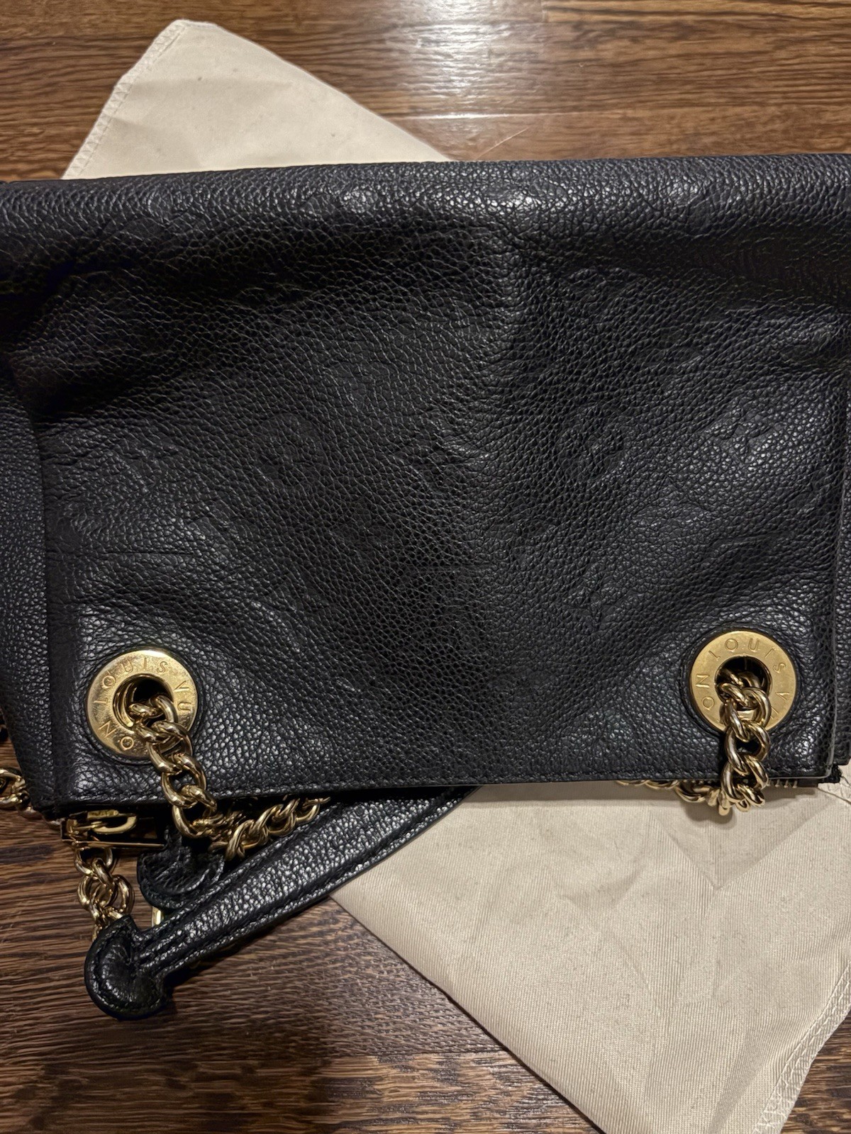 Louis Vuitton Surene Black Monogram Zip Top Chain Shoulder Bag Gold Hardware
