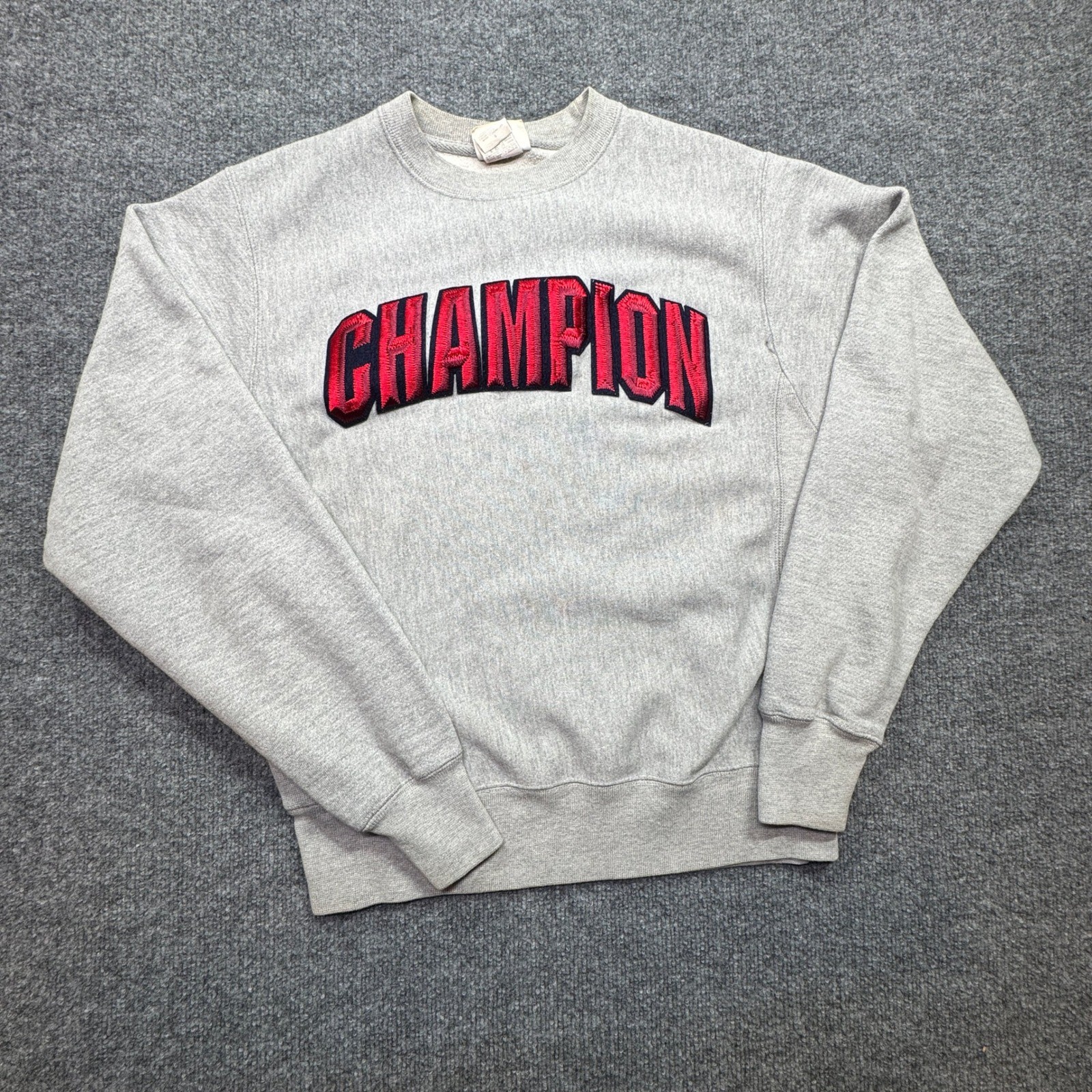 Champion Reverse Weave Sweatshirt Men Small Grey Crewneck Embroidered Spelled