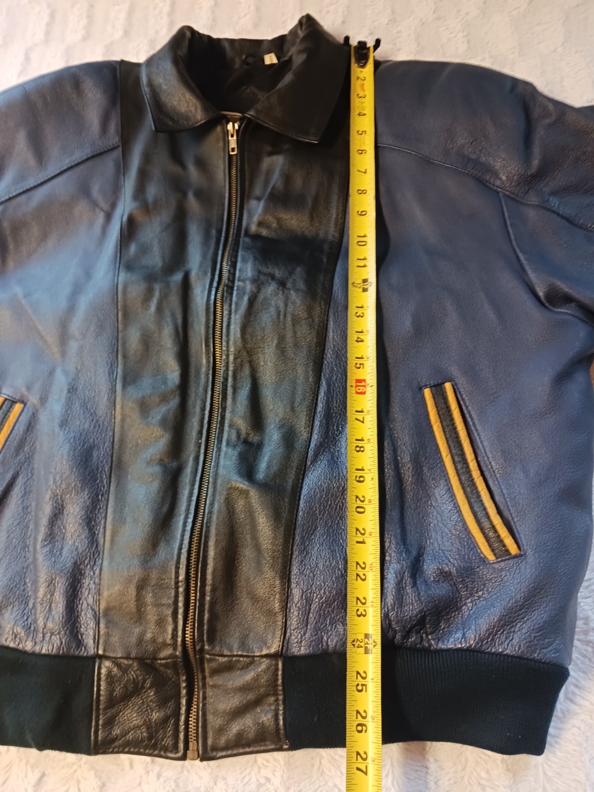 Vintage Phase 2 Detour Road Work Sign Leather Jacket Men’s XL 1980s Black/Blue