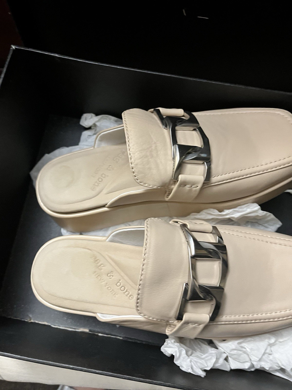 Rag And Bone Leather platform mules with silver chain link