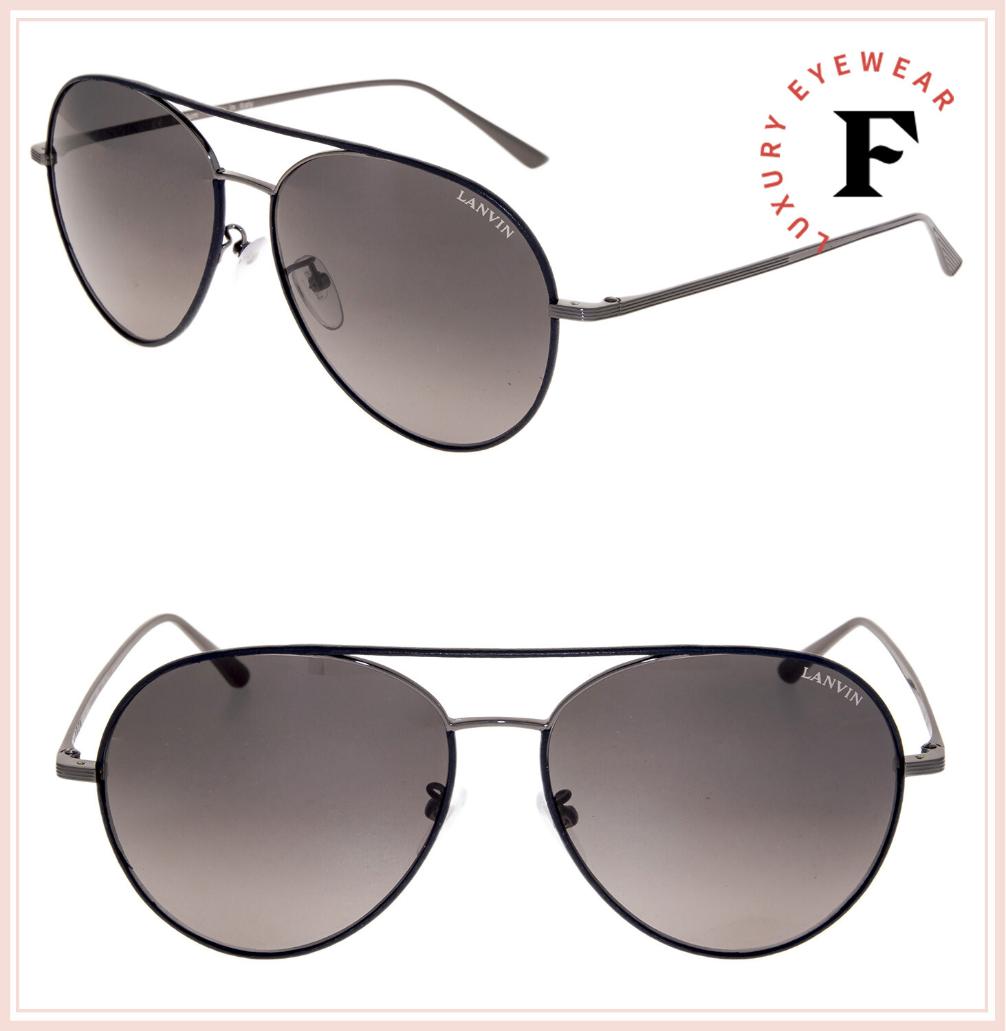 LANVIN 110 Ruthenium Black Leather Titanium Aviator Sunglasses SLN110M Unisex