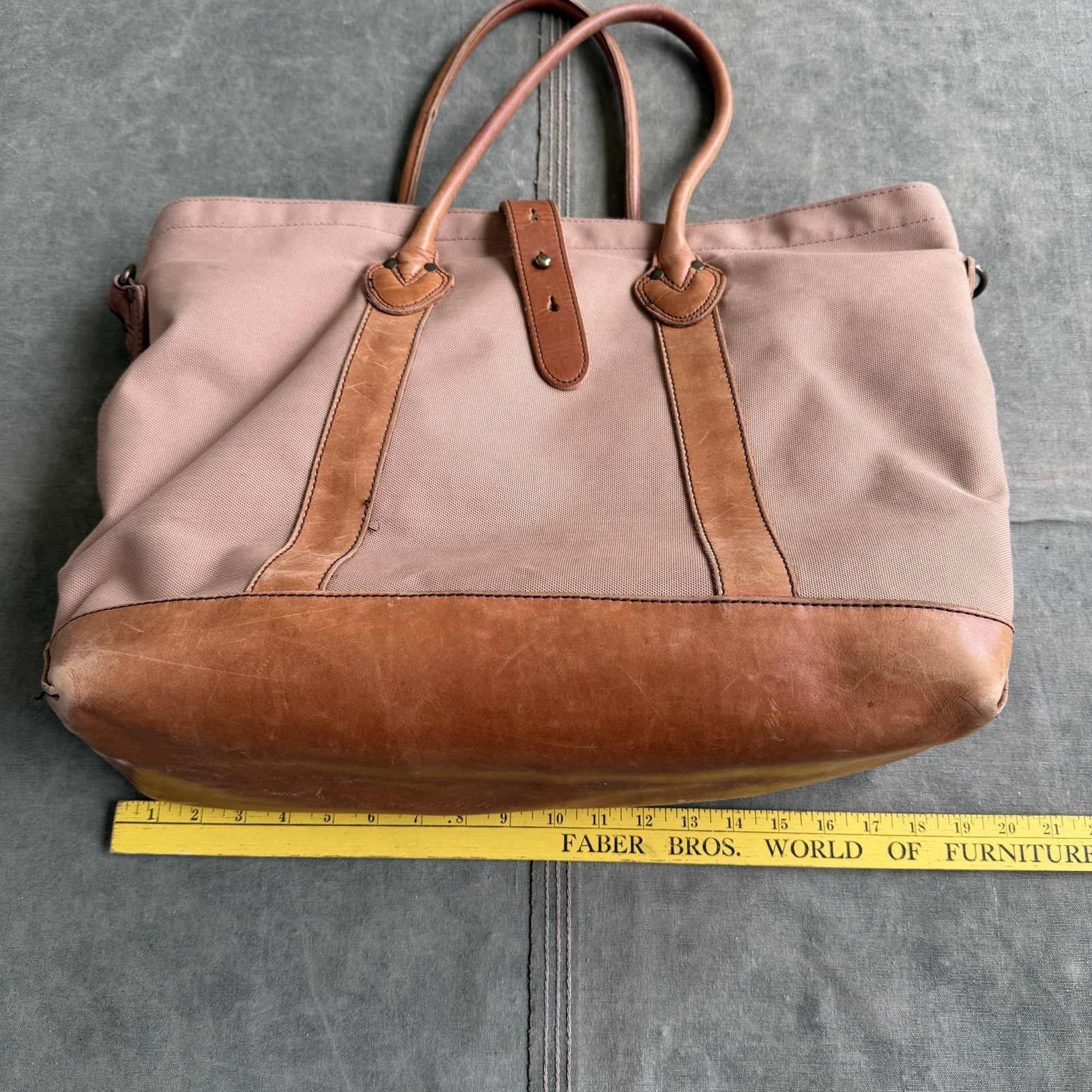 LL Bean Signature Boat And Tote Canvas Leather Strap Shoulder Duffle Boston Bag
