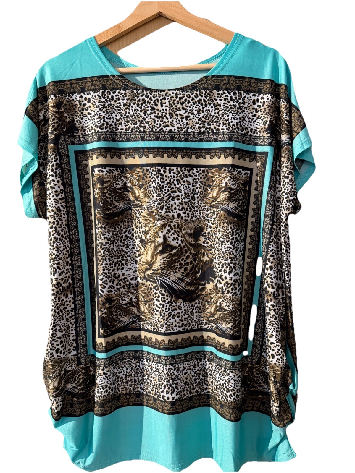 Tunic Blouse Turquoise With Animal Pattern Y2K Inspired Size M/L