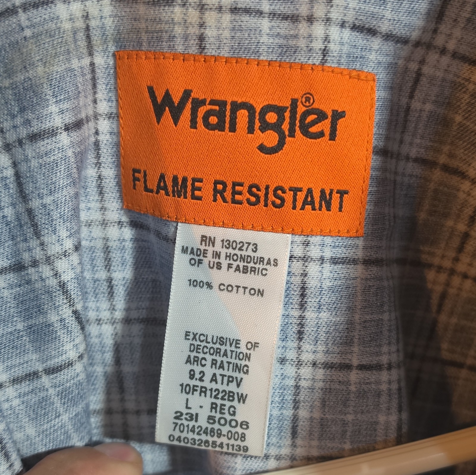 Wrangler FR Flame Resistant Plaid Long Sleeve Button-Up Work Shirt Men’s L