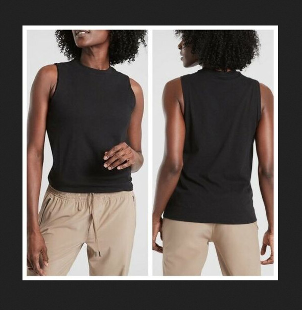 ATHLETA WOMEN’S BLACK SLEEVELESS HIGH NECK ORGANIC DAILY TANK TOP Sz S