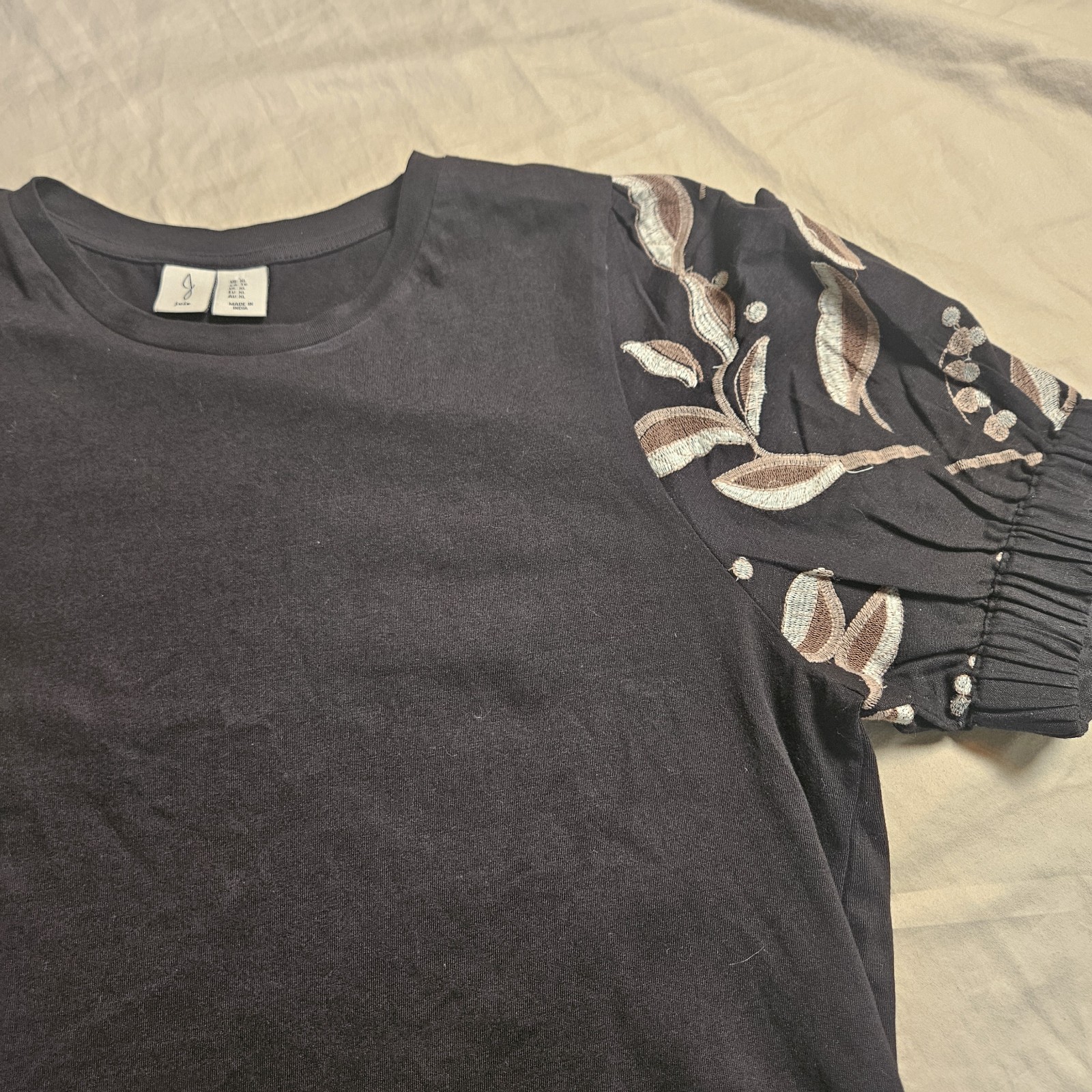 JOIE Black Embroidered Puff Sleeve T-Shirt Top Women’s Size XL