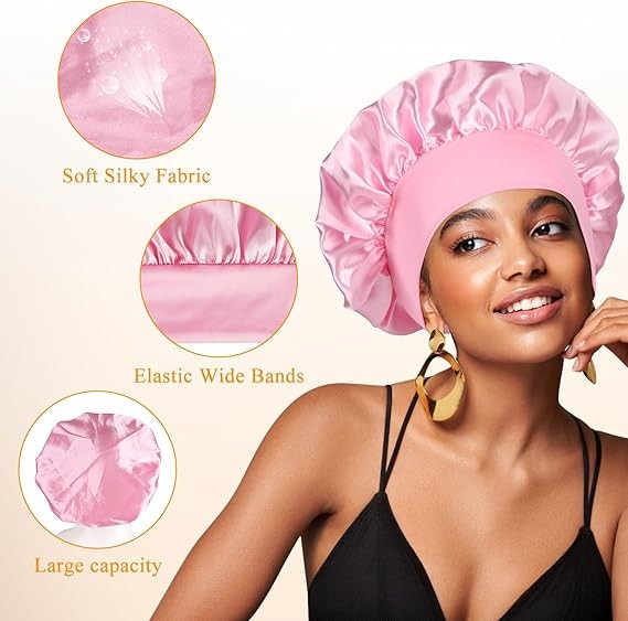 Satin Bonnet Silk Hair Bonnet Adjustable Bonne for Sleeping with Tie Band LOT