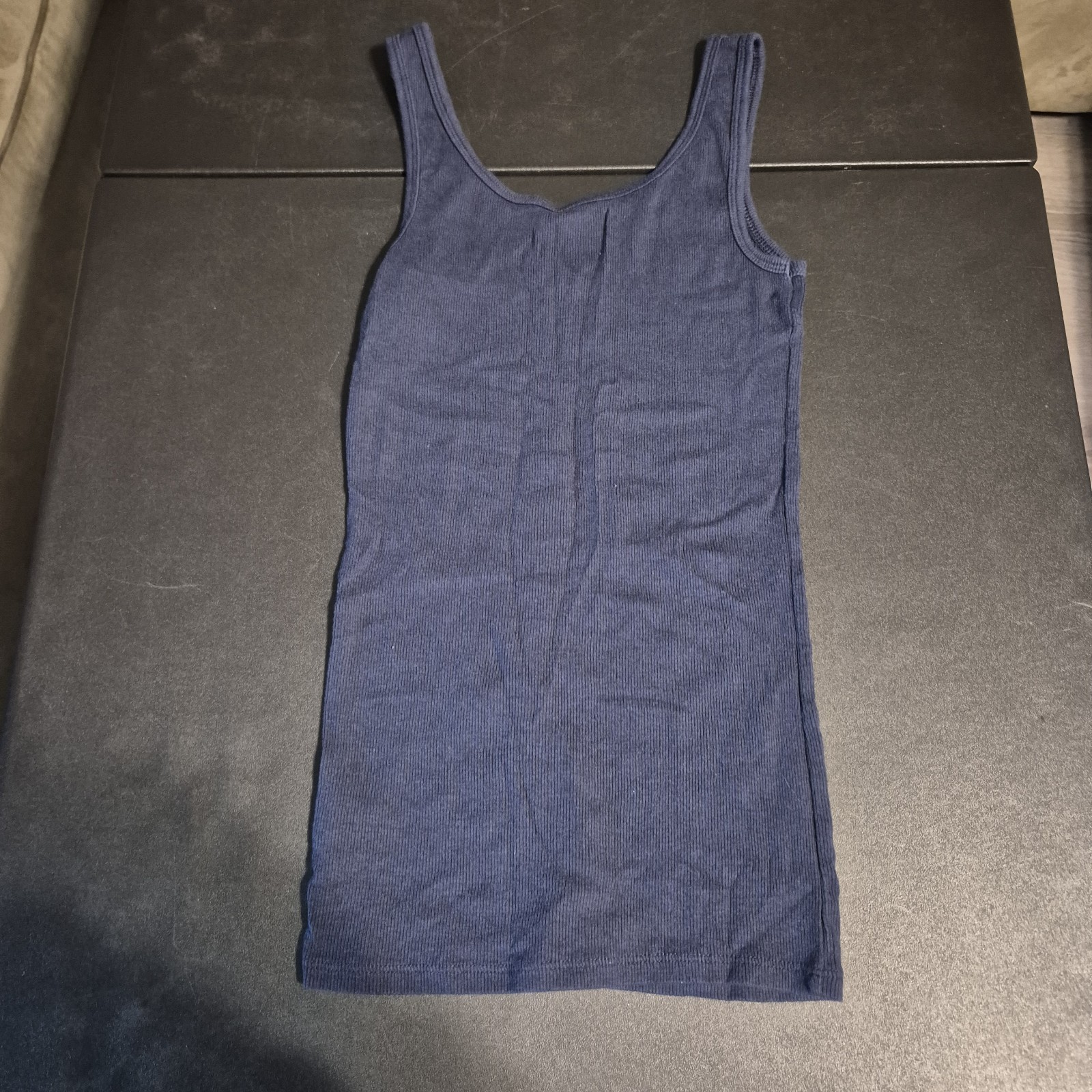 Time and Tru Womens XS Blue Solid Ribbed Knit Sleeveless Tank Top Regular