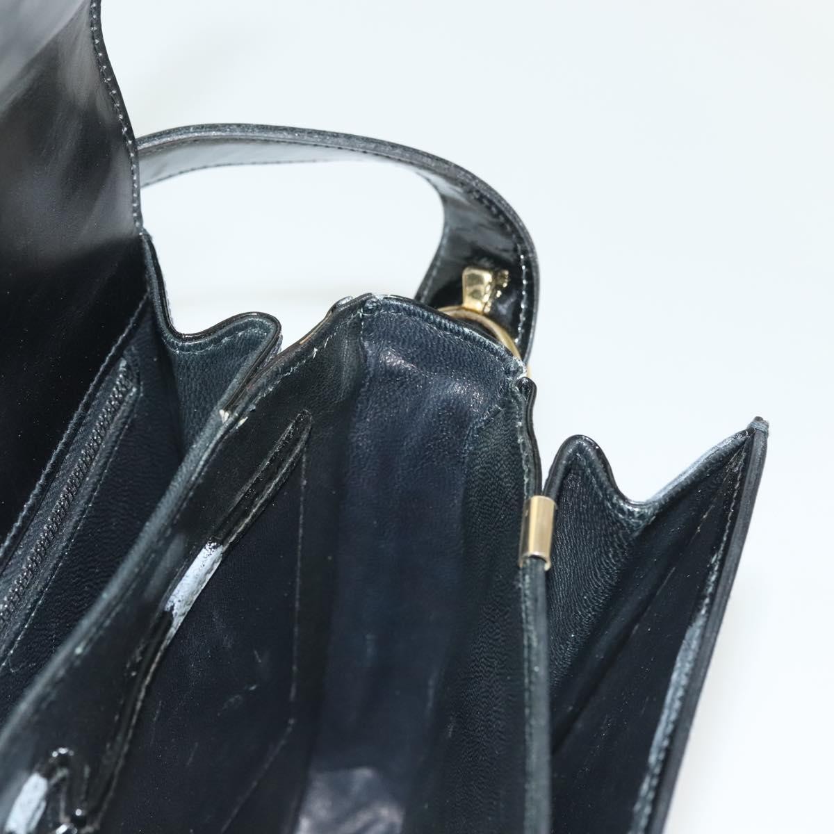 CELINE Horse Carriage Shoulder Bag Patent leather Black Gold Auth 142247
