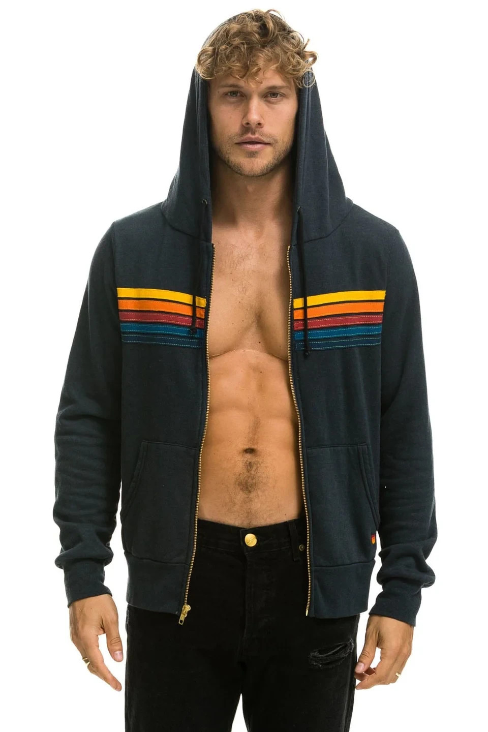 Aviator Nation – 5 STRIPE HOODIE – CHARCOAL Size Small