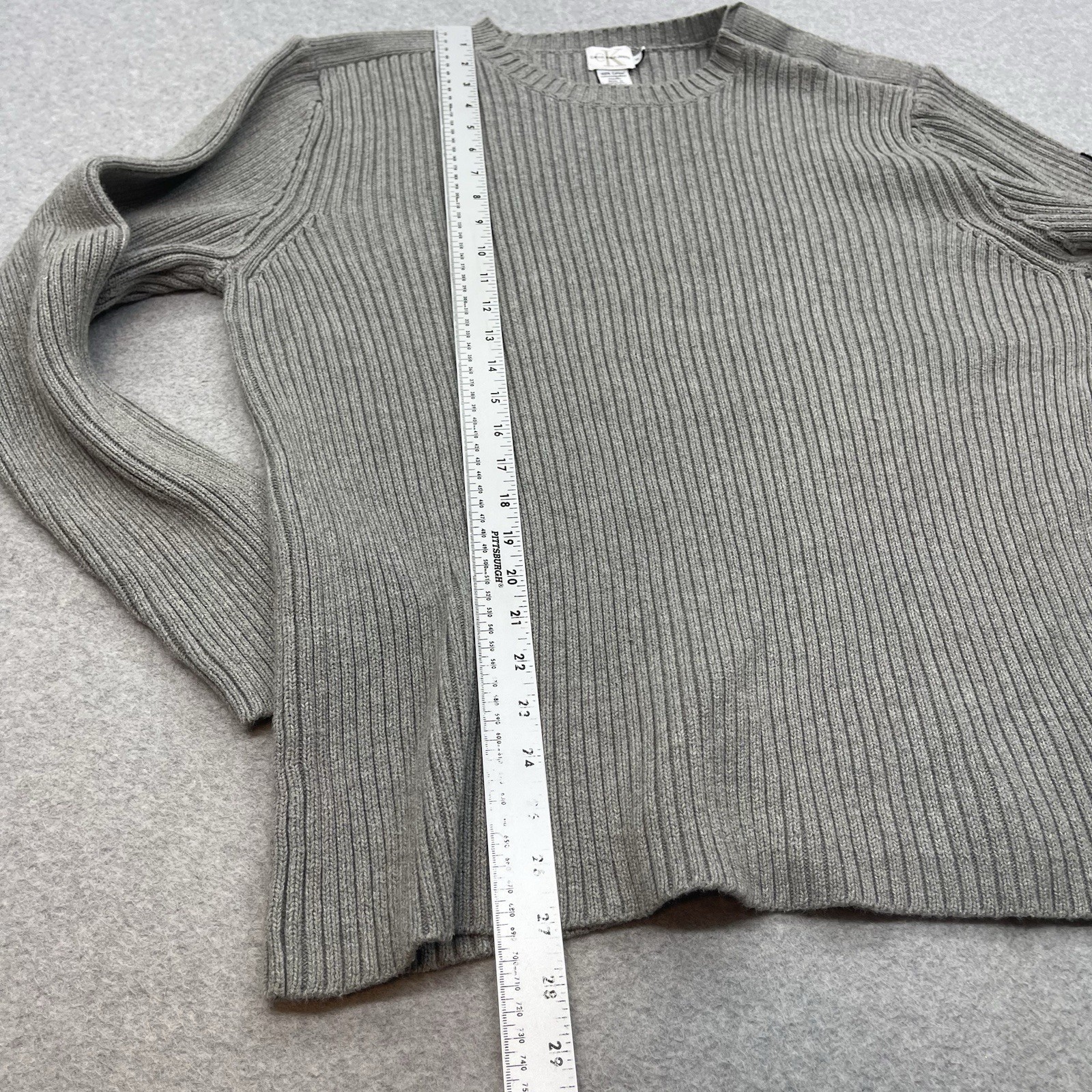 Calvin Klein Jeans Sweater Mens XL Grey Chunky Knit Classic Preppy Retro Cotton