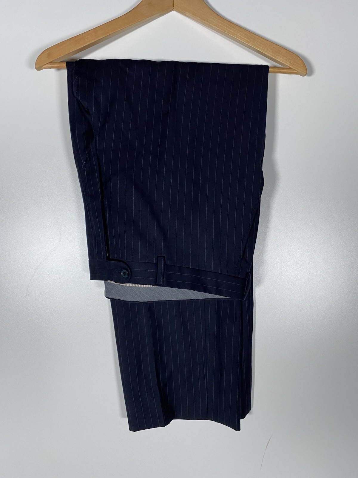 Hickey Freeman Milburn 44S Navy Pinstripe Wool 2pc Suit Jacket Pants W40 X L29