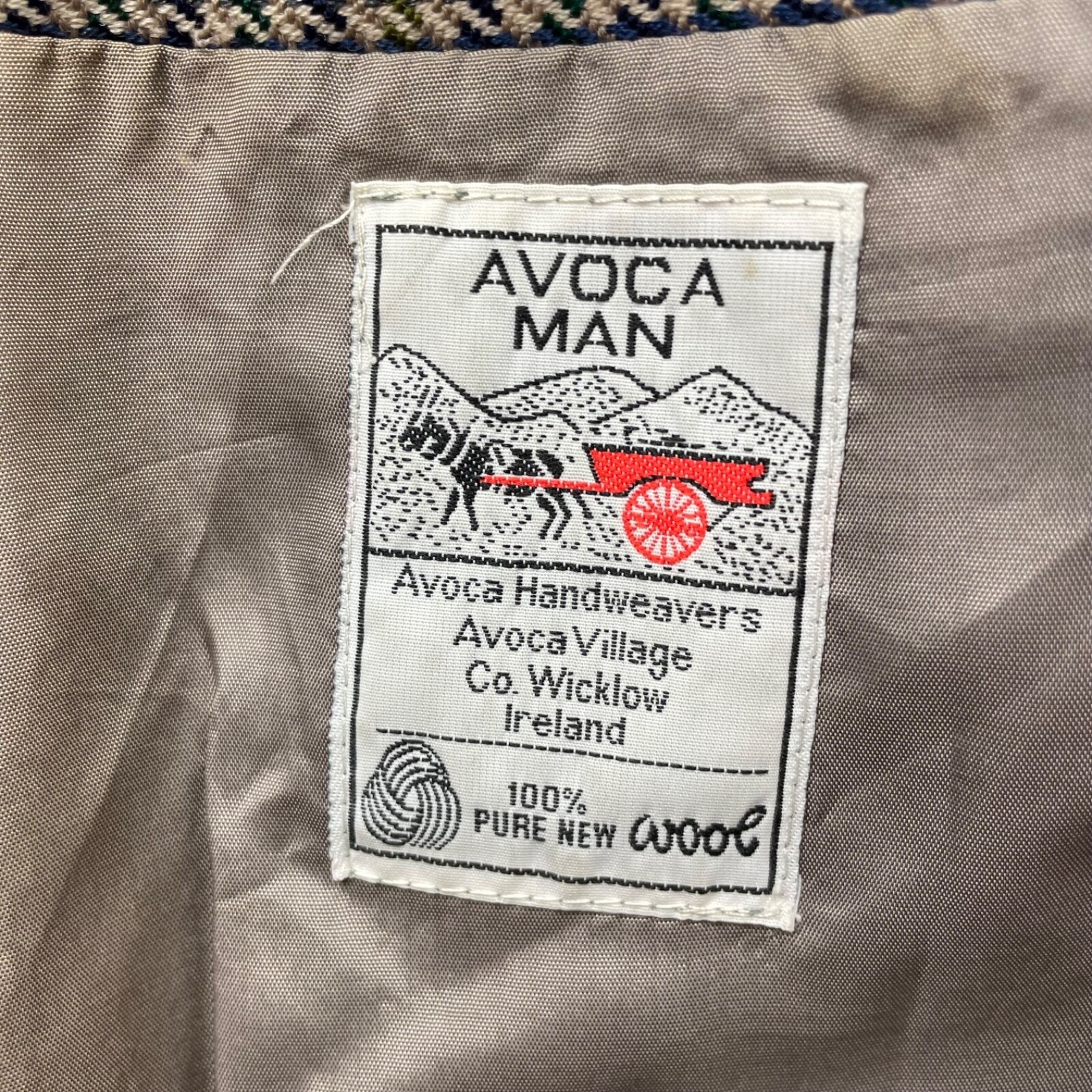 VTG Avoca Man Men’s Wool Tweed Blazer Beige/Blue Houndstooth • Ireland • 44R