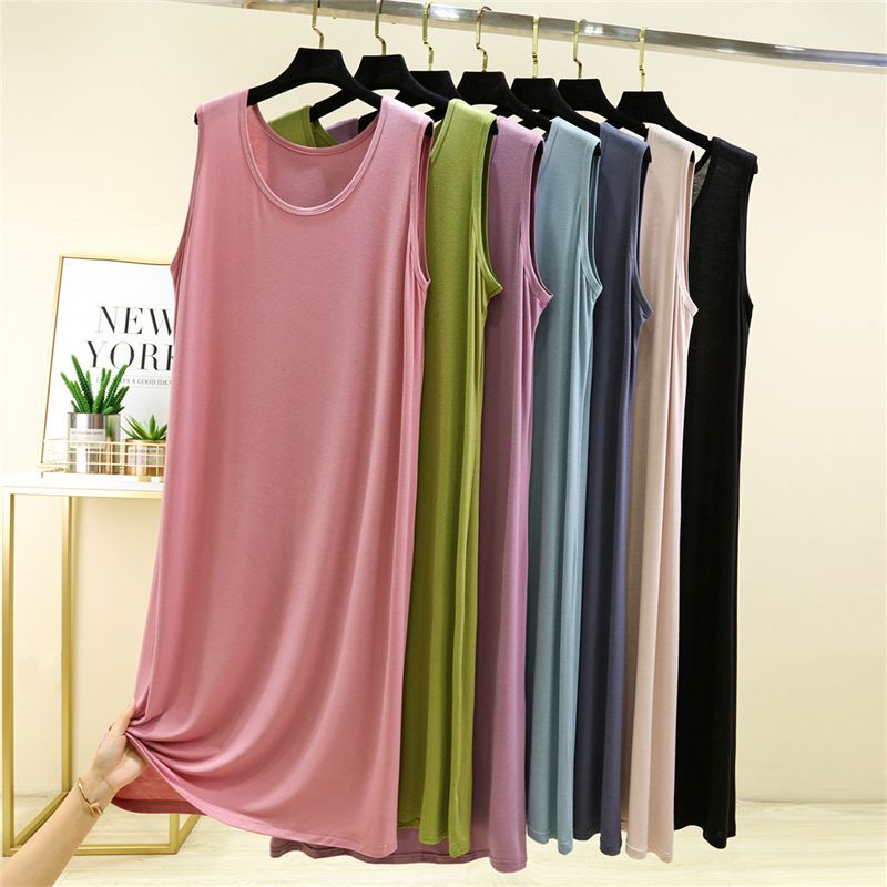 Women Sleeveless Modal Cotton Nightgown Sling Sleep Dress Casual Sleepwear