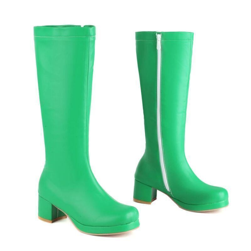 Womens Casual Outdoor Dress Knight Knee High Boots Block Heel Faux Leather Shoes