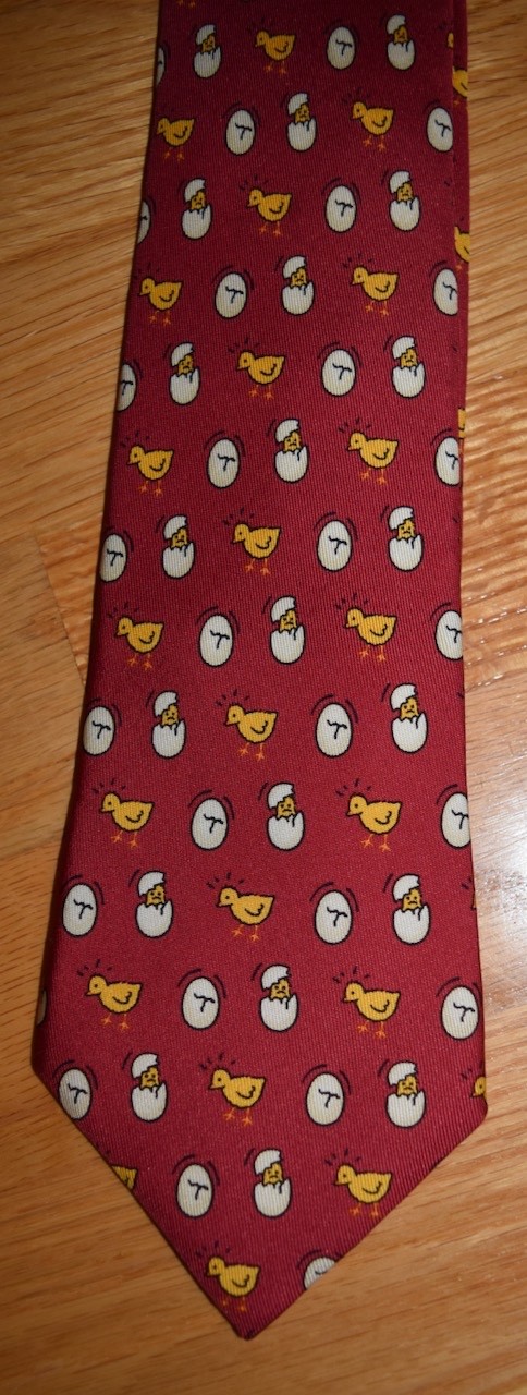 Hermes Silk Neck Tie Chick Egg Hatching Chicken Bird Red 7532 Preppy France 57″