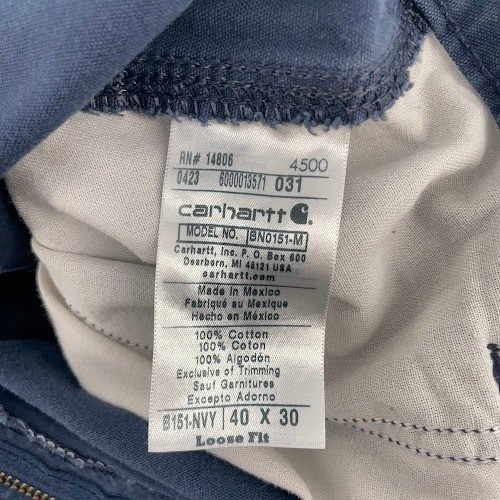 Carhartt Work Pants Mens 40×30 Fits 38×29 Blue Cotton Blend Trousers 5 Pocket