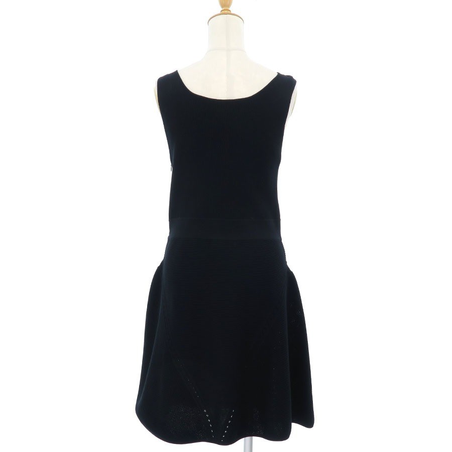 CHANEL Sleeveless Dress Ribbed Cotton Panels P51180K06556 Size 44 Authentic