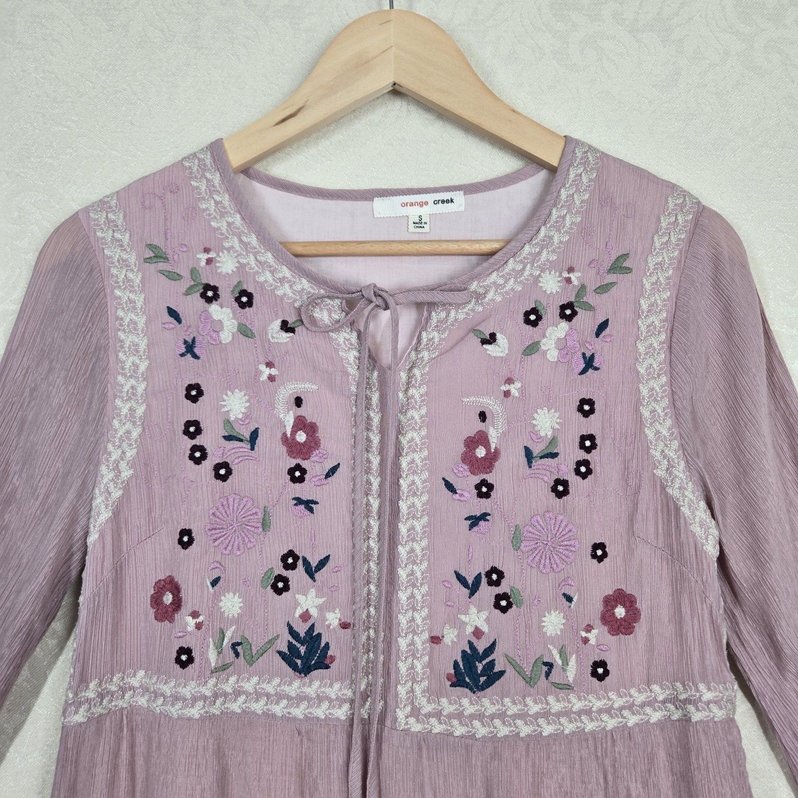 Orange Creek Embroidered Midi Dress XS/S Pink Boho Cottage Romantic Feminine