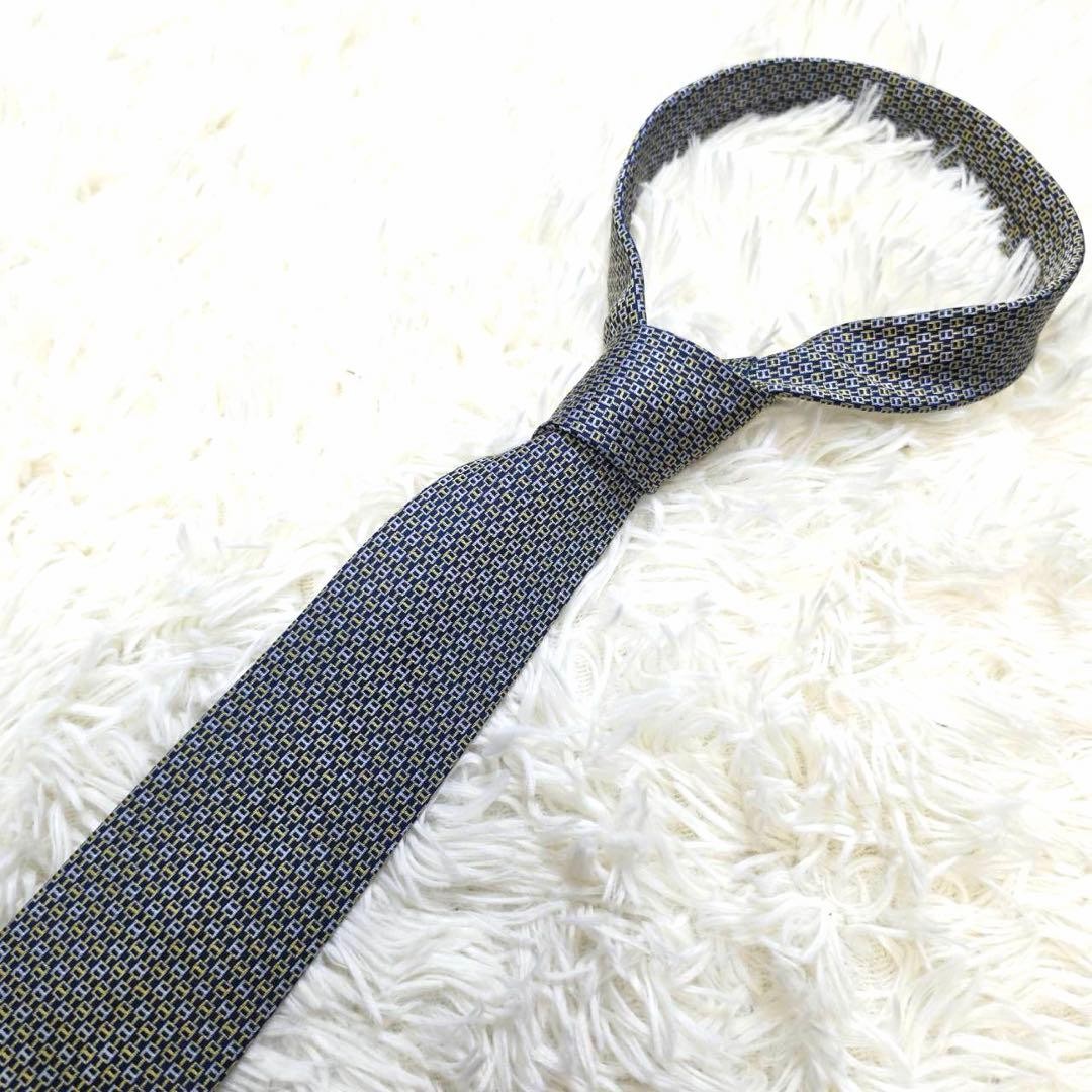 Classic HERMES Tie Navy H Pattern Logo Silk 8cm Blade