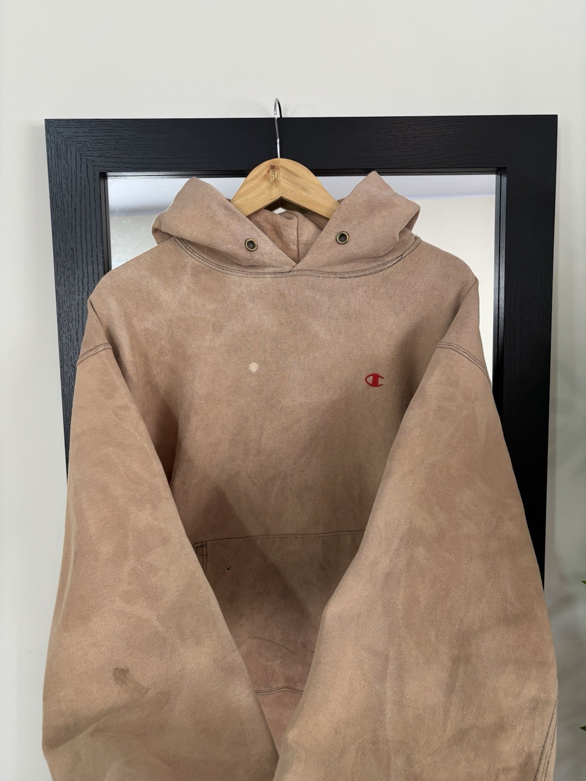 Vintage Champion Reverse Weave Hoodie Mens XL Beige 90S Pullover Sweatshirt USA