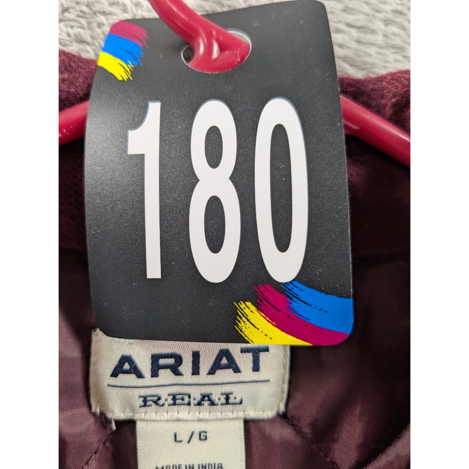 Ariat ReAL Womens L Quilted Flannel Shirt Jacket Burgundy Buffalo Plaid Lined