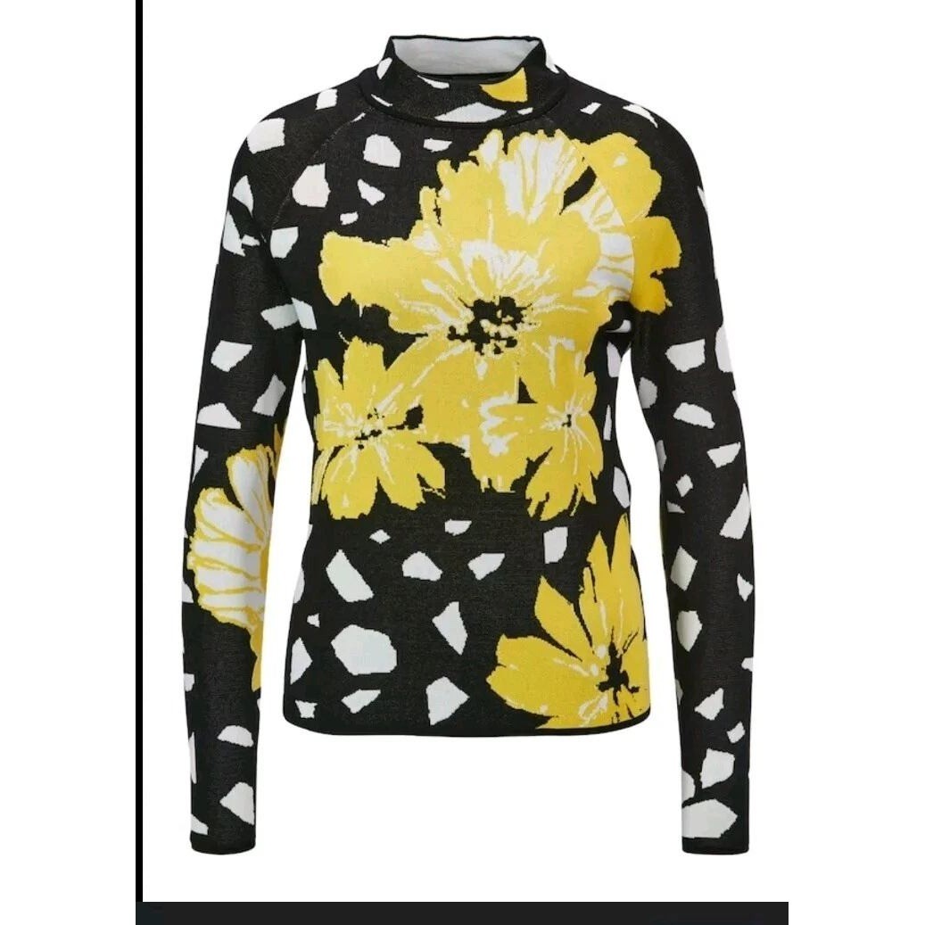 MADELEINE Jacquard Jumper Top Blouse In Fine Knit Floral S/M