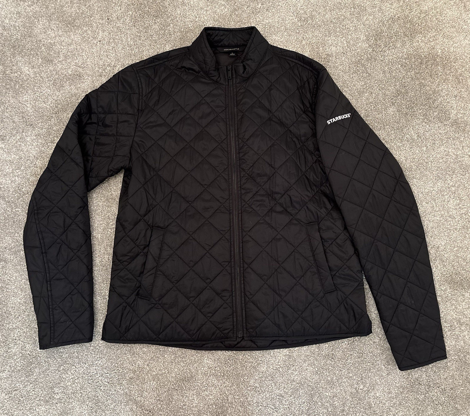 Mercer+Mettle Men’s Black Quilted Full Zip Insulated Stand-Up Logo Jacket L