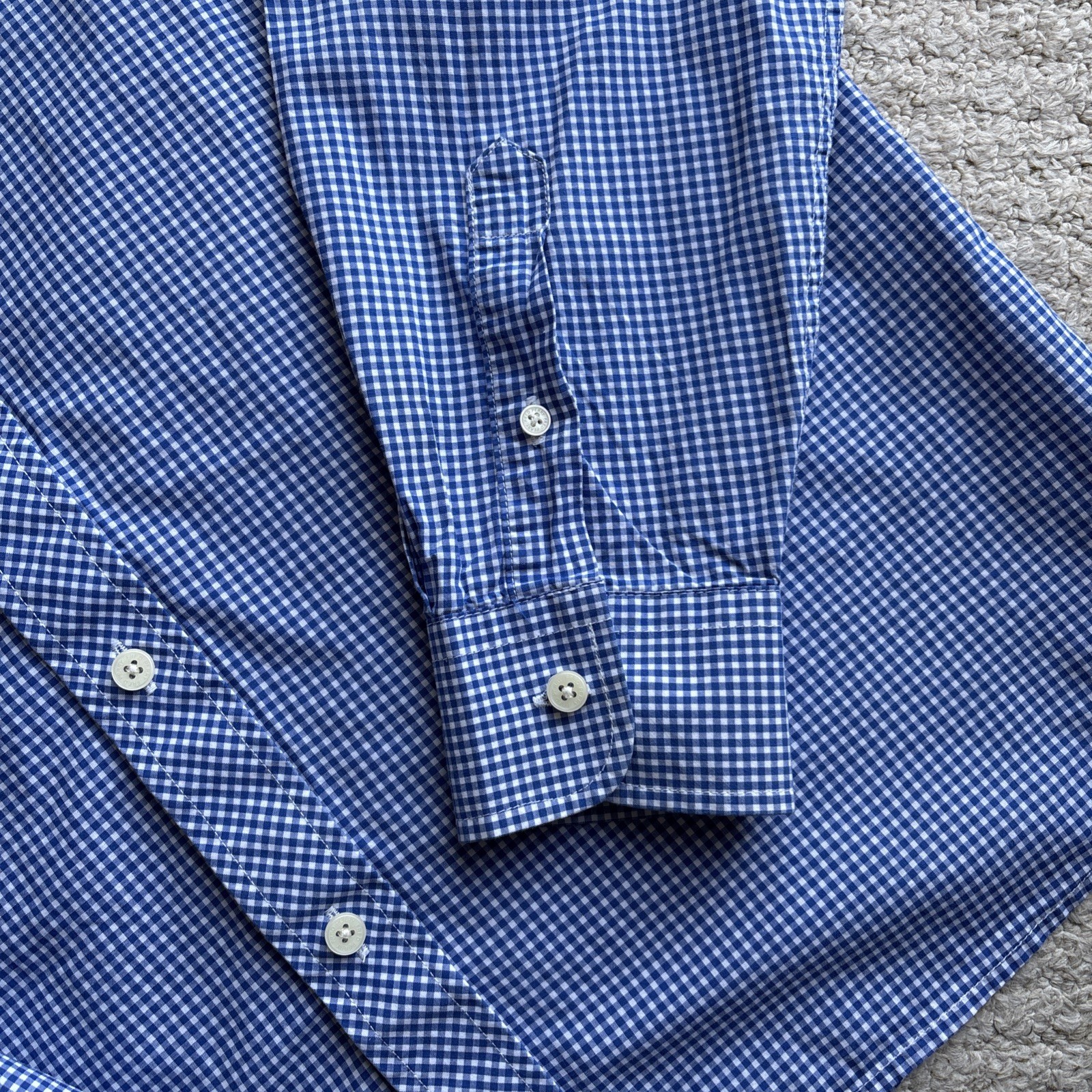 Fred Perry Gingham Check Shirt Men’s Large L Blue White Cotton Button Down