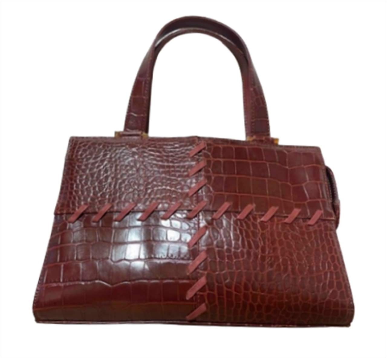 Yves Saint Laurent Handbag croco embossed Bordeaux Size: W:11.6 × H:8.1 in.